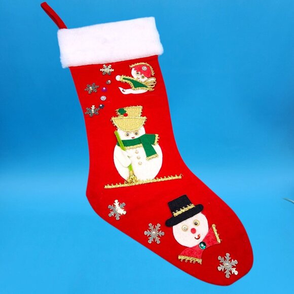 Vintage 1960s Felt Stockings Angel Snowman Wreath Faux Fur Sequins Beads Set - Picture 5 of 10